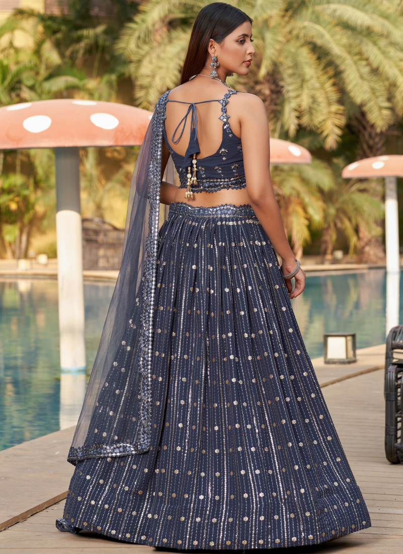 Grey Sequence Embroidered Designer Georgette Lehenga Choli