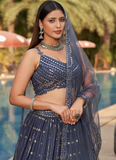 Grey Sequence Embroidered Designer Georgette Lehenga Choli