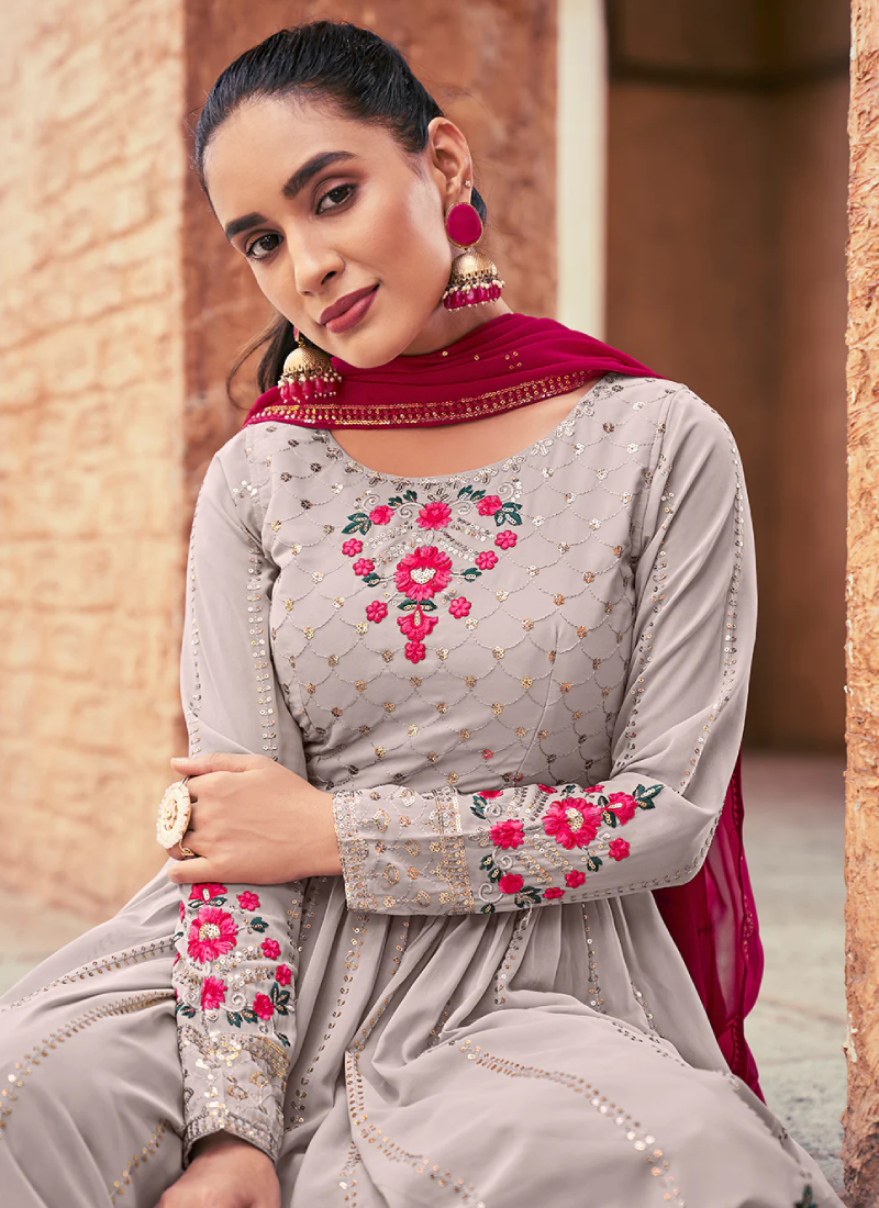 Grey colour palazzo suit hot sale