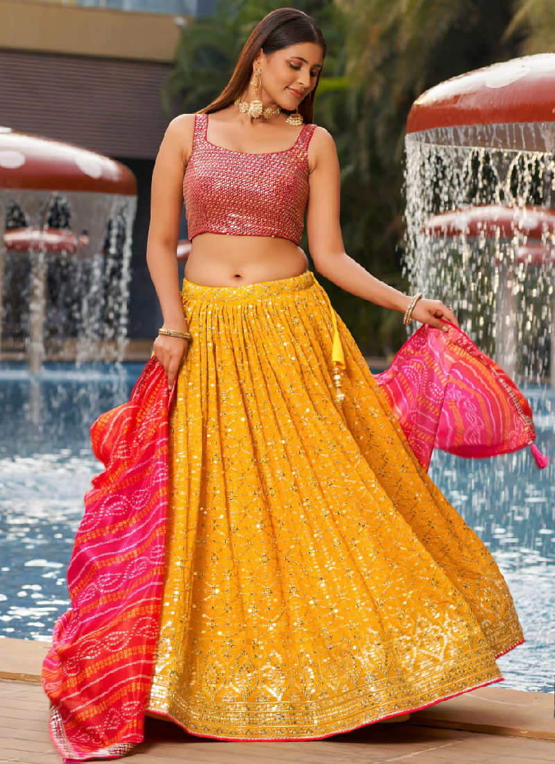 Haldi Special Yellow Georgette Heavy Embroidered Lehenga Choli Set