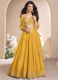 Haldi Special Jacquard Silk Bandhani Printed Yellow Lehenga Choli