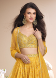 Haldi Special Jacquard Silk Bandhani Printed Yellow Lehenga Choli