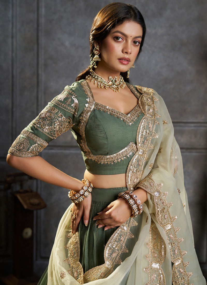 Heavy Embroidered Pure Organza Gorgeous Green lehenga Choli Set