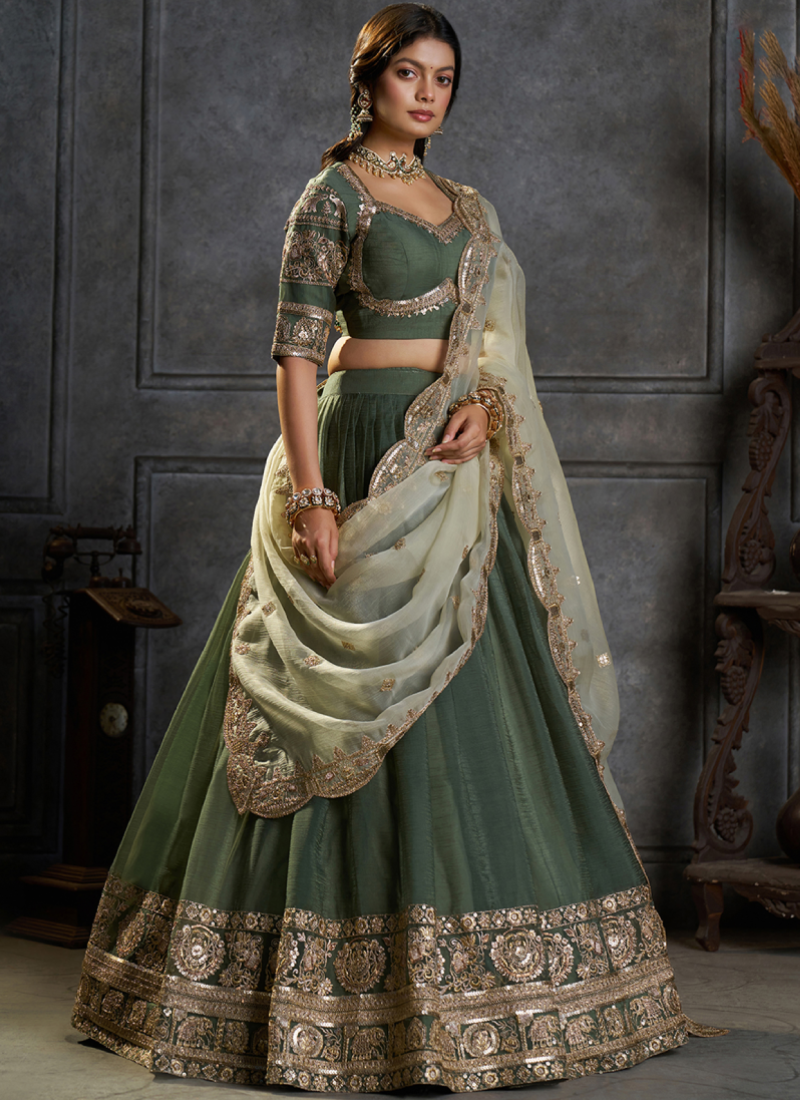 Heavy Embroidered Pure Organza Gorgeous Green lehenga Choli Set