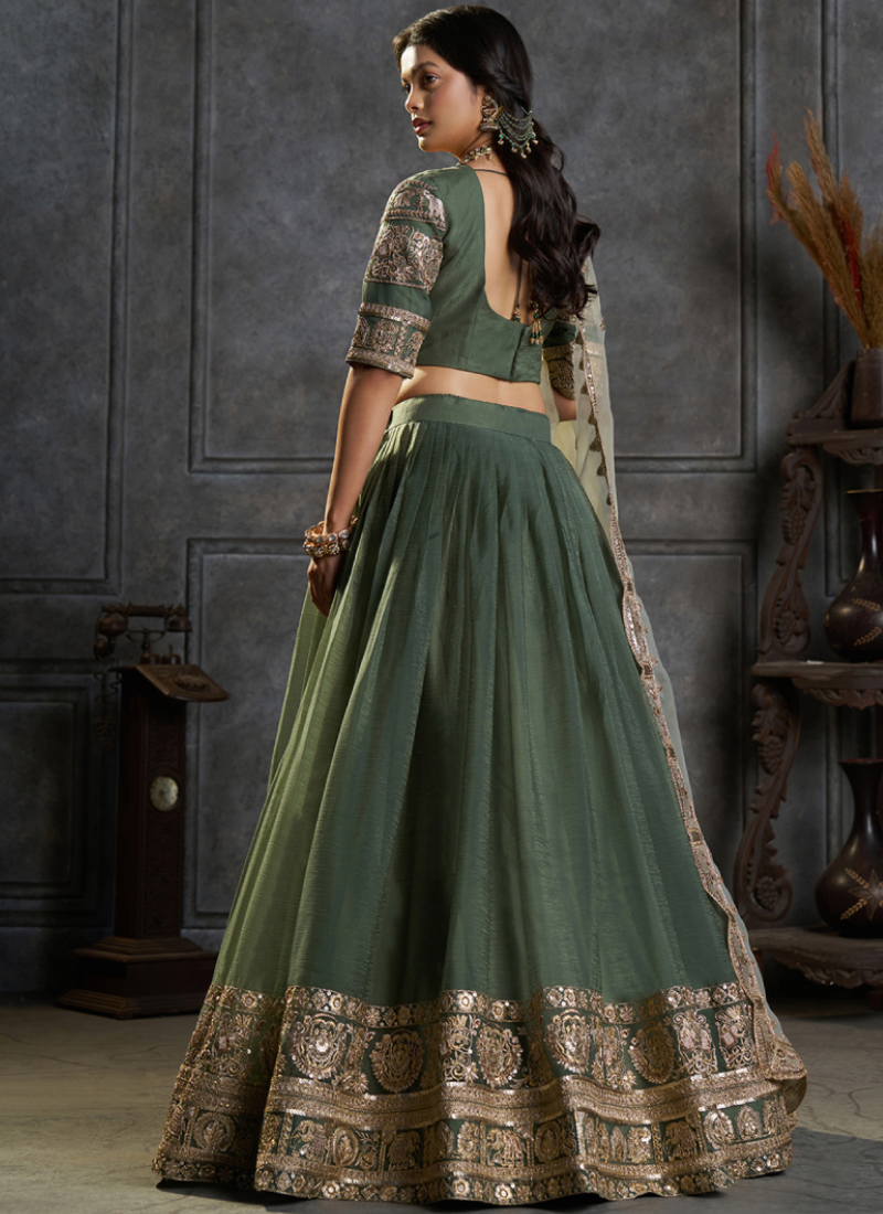 Heavy Embroidered Pure Organza Gorgeous Green lehenga Choli Set