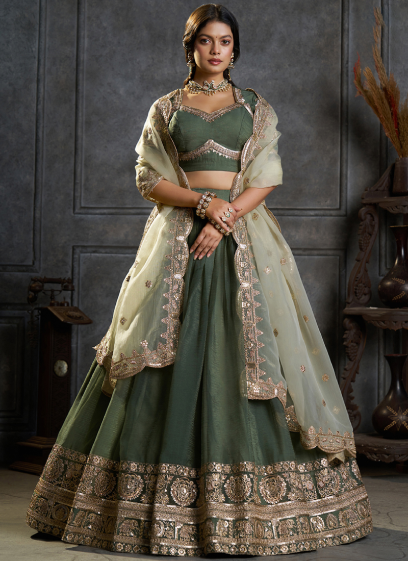 Heavy Embroidered Pure Organza Gorgeous Green lehenga Choli Set