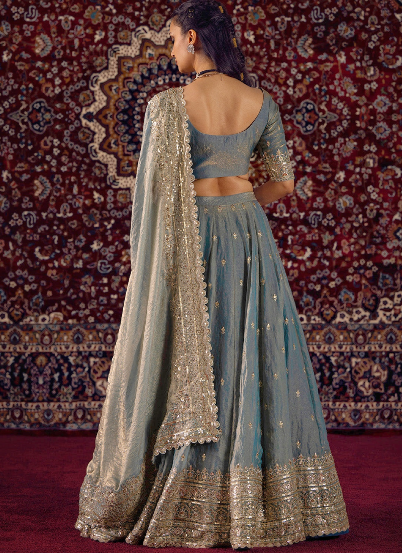 Heavy Embroidered Silk Sky Blue Lehenga Choli With Dupatta