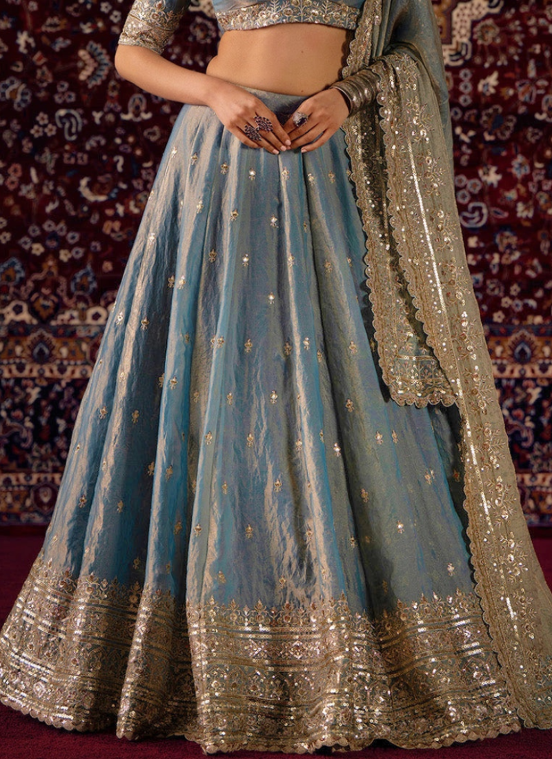 Heavy Embroidered Silk Sky Blue Lehenga Choli With Dupatta