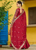 Heavy Embroidered Vichitra Silk Ready To Wear Maroon Gown With Dupatta