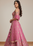 Heavy Embroidered Wedding Wear Bridesmaid Pink Organza Lehenga Choli