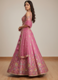 Heavy Embroidered Wedding Wear Bridesmaid Pink Organza Lehenga Choli