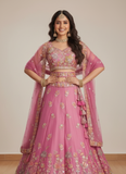 Heavy Embroidered Wedding Wear Bridesmaid Pink Organza Lehenga Choli