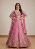 Heavy Embroidered Wedding Wear Bridesmaid Pink Organza Lehenga Choli