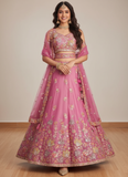 Heavy Embroidered Wedding Wear Bridesmaid Pink Organza Lehenga Choli