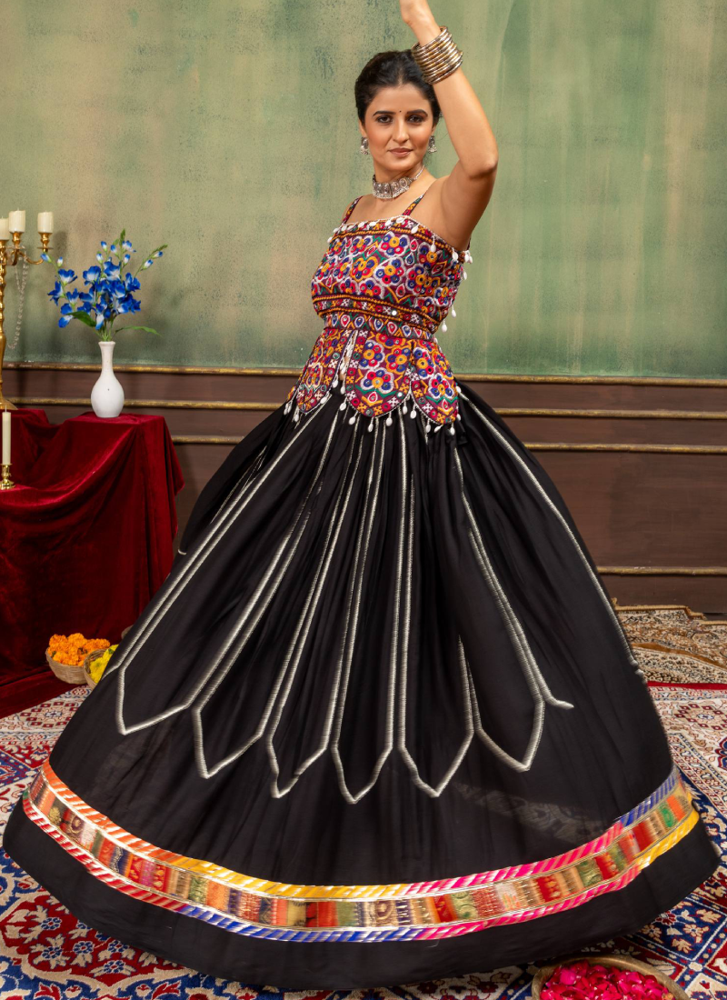 Heavy Embroidery Black Rayon With Fancy Border Navratri Lehenga Choli