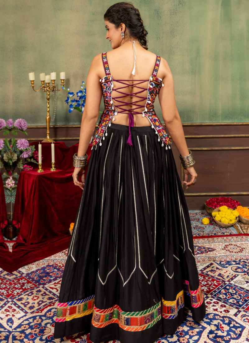 Heavy Embroidery Black Rayon With Fancy Border Navratri Lehenga Choli