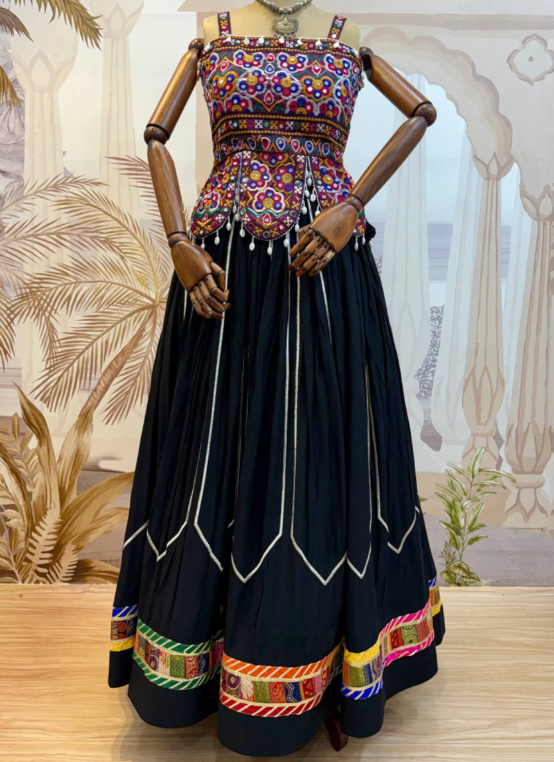 Heavy Embroidery Black Rayon With Fancy Border Navratri Lehenga Choli