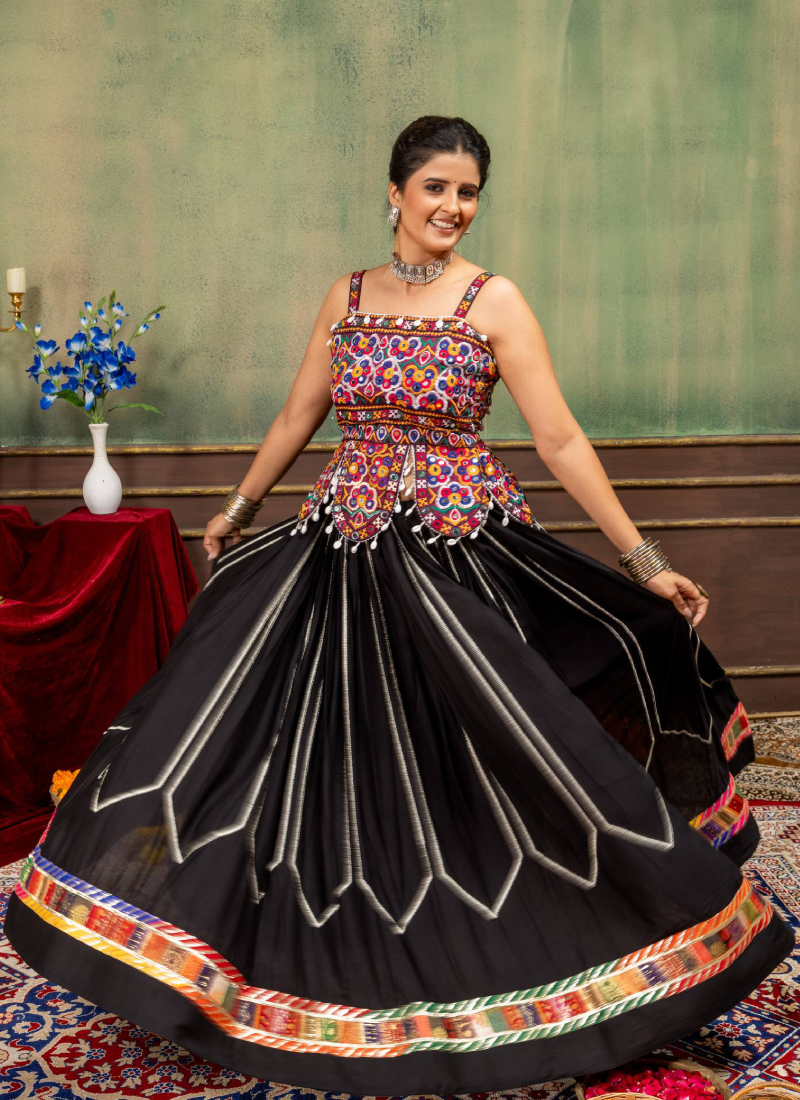 Heavy Embroidery Black Rayon With Fancy Border Navratri Lehenga Choli