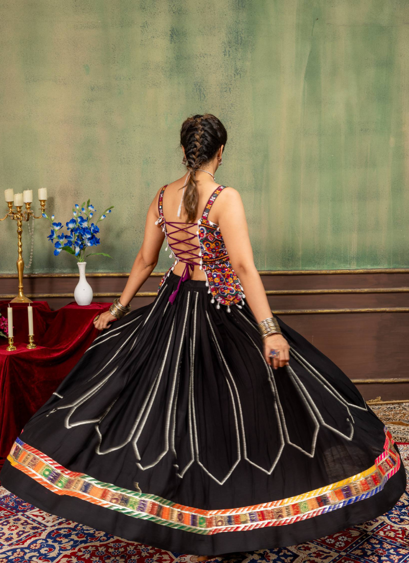 Heavy Embroidery Black Rayon With Fancy Border Navratri Lehenga Choli