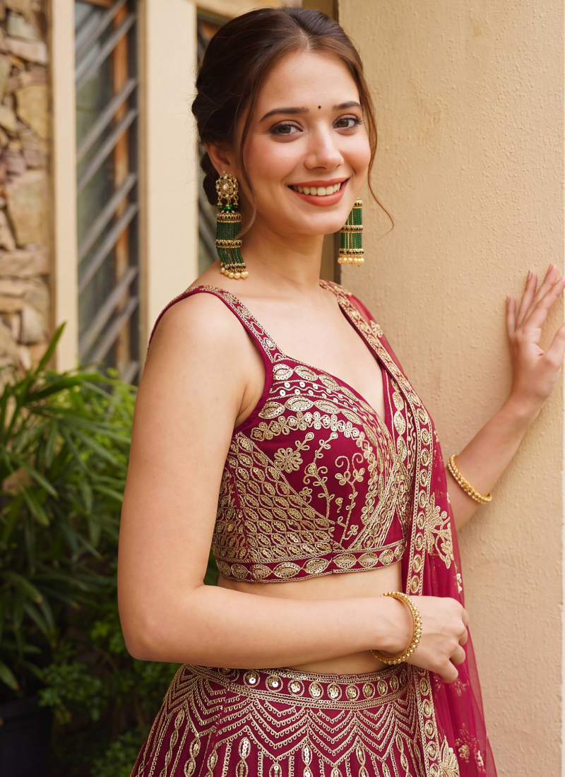 Heavy Embroidery Sequence Coding Pretty Pink Net Semi Stitched Lehenga