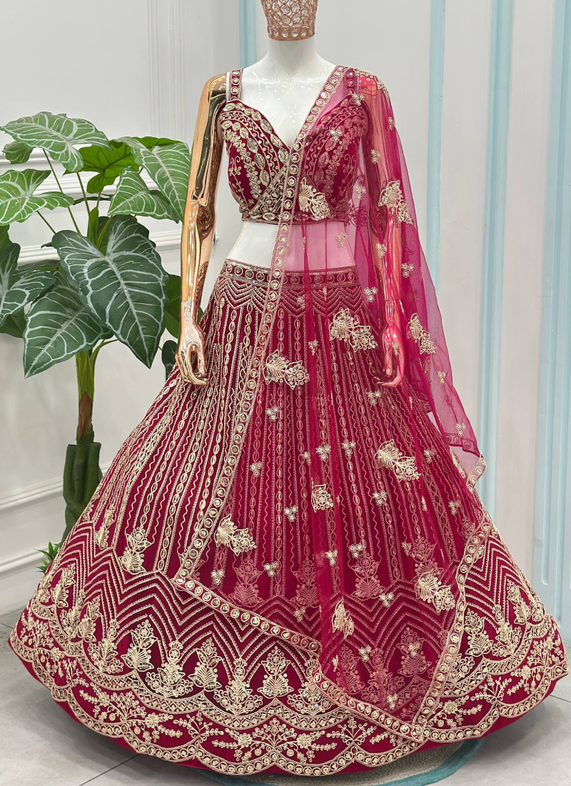 Heavy Embroidery Sequence Coding Pretty Pink Net Semi Stitched Lehenga