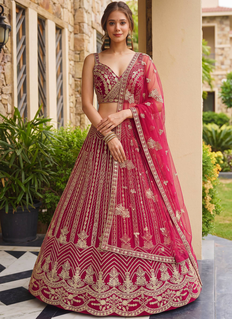 Heavy Embroidery Sequence Coding Pretty Pink Net Semi Stitched Lehenga
