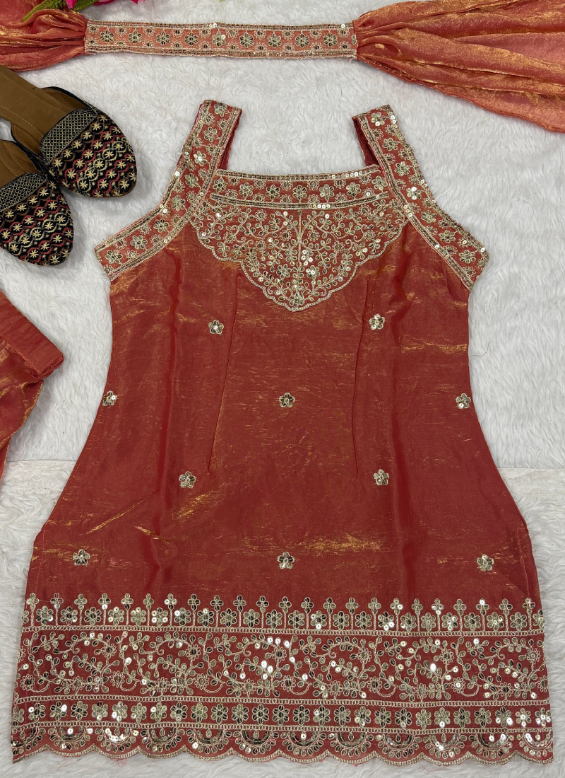 Heavy Fandy Silk Pink sequence Embroiderd Sharara Set For Women