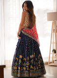 Heavy Thread Embroidered Georgette Navy Blue Wedding Lehenga Choli