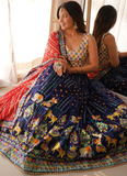 Heavy Thread Embroidered Georgette Navy Blue Wedding Lehenga Choli