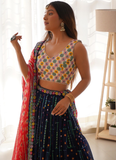 Heavy Thread Embroidered Georgette Navy Blue Wedding Lehenga Choli