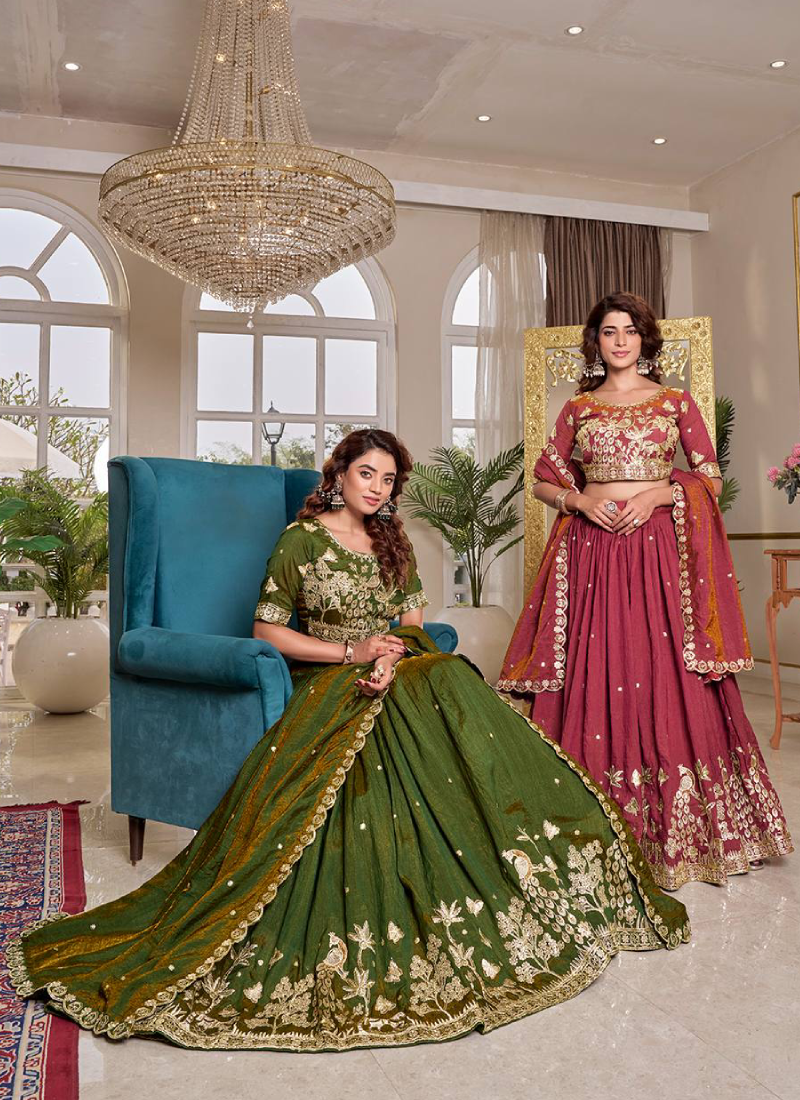 Wedding Special Sequence Embroidered Vichitra Silk Pink Lehenga Choli