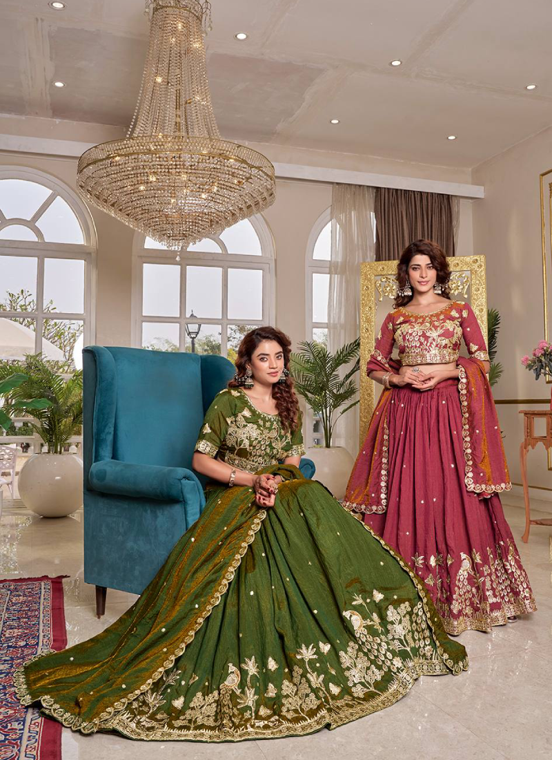 Wedding Special Sequence Embroidered Vichitra Silk Pink Lehenga Choli