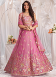 Heavy Embroidered Wedding Wear Bridesmaid Pink Organza Lehenga Choli