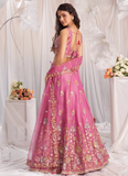 Heavy Embroidered Wedding Wear Bridesmaid Pink Organza Lehenga Choli