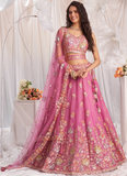 Heavy Embroidered Wedding Wear Bridesmaid Pink Organza Lehenga Choli