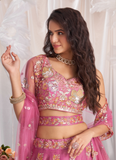Heavy Embroidered Wedding Wear Bridesmaid Pink Organza Lehenga Choli