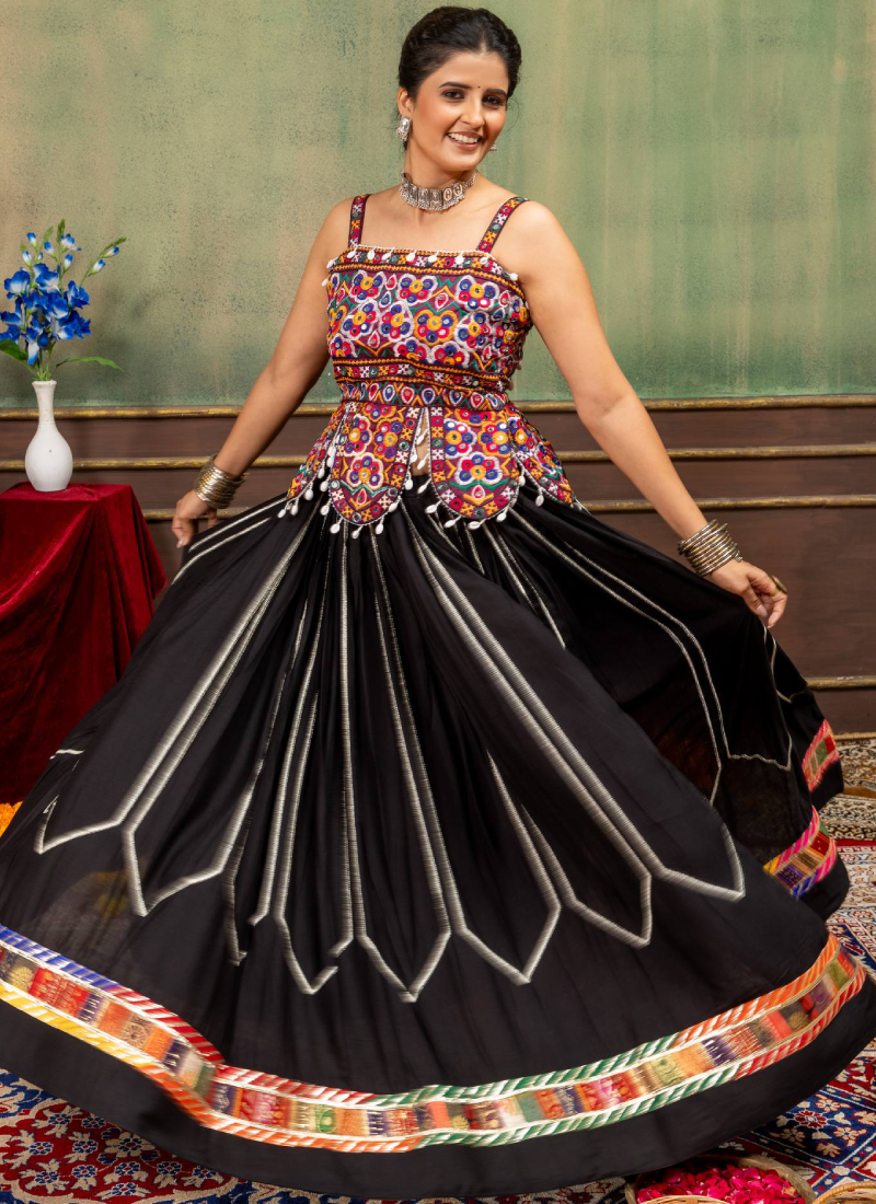 Heavy Embroidery Black Rayon With Fancy Border Navratri Lehenga Choli