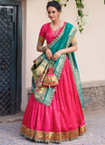 Incredible Pink Zari Weaving Jacquard Silk Paithani Lehenga Choli