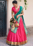 Incredible Pink Zari Weaving Jacquard Silk Paithani Lehenga Choli