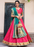 Incredible Pink Zari Weaving Jacquard Silk Paithani Lehenga Choli
