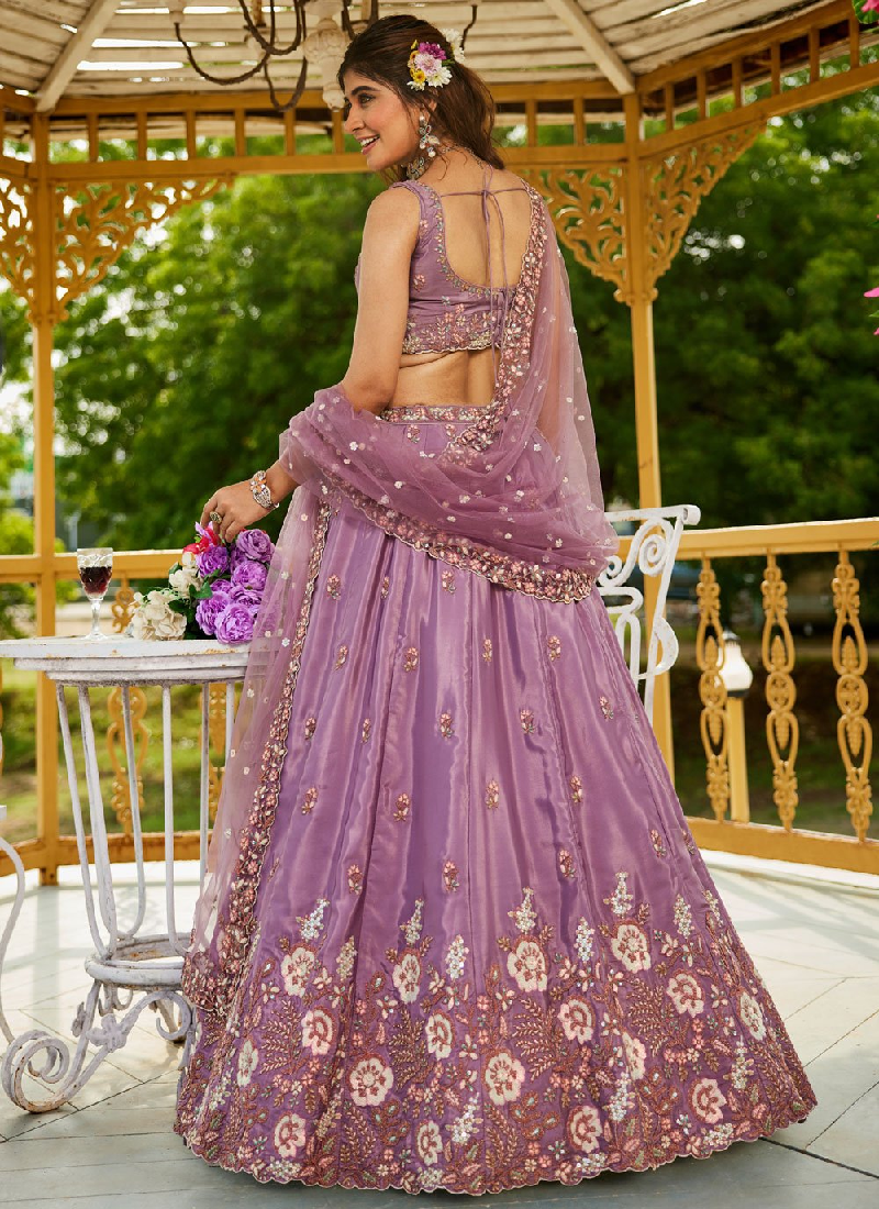 Incredible Satin Silk Zari Sequence Embroidered Purple Lehenga Choli