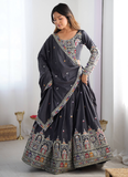 Incredible Silk Thread Embroidered Grey Traditional Lehenga Choli