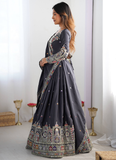 Incredible Silk Thread Embroidered Grey Traditional Lehenga Choli