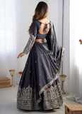 Incredible Silk Thread Embroidered Grey Traditional Lehenga Choli