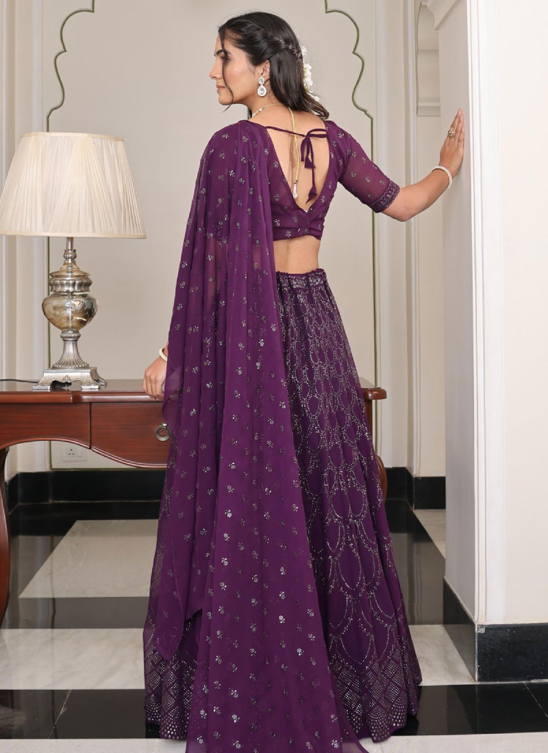 Interesting Georgette Sequence Embroidered Purple Lehenga Choli