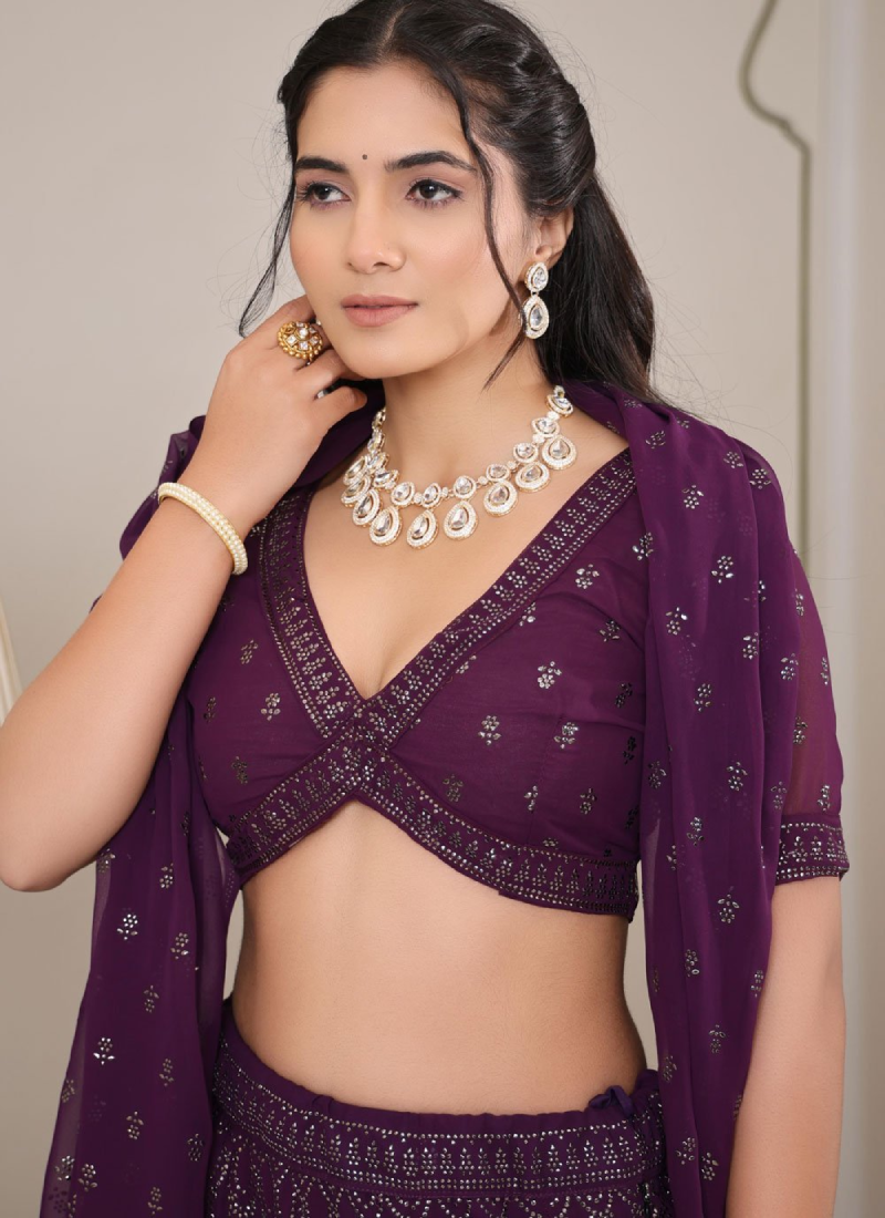 Interesting Georgette Sequence Embroidered Purple Lehenga Choli
