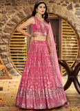 Jacquard Silk Zari Weaving Embroidered Peach Lehenga Choli For Women