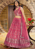 Jacquard Silk Zari Weaving Embroidered Peach Lehenga Choli For Women