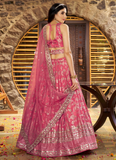 Jacquard Silk Zari Weaving Embroidered Peach Lehenga Choli For Women