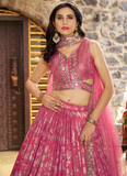 Jacquard Silk Zari Weaving Embroidered Peach Lehenga Choli For Women